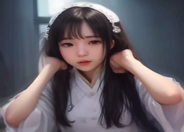 自然光线下户外拍摄的美女写真套图，背景为绿植环境，色调清新自然